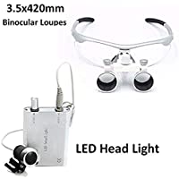 Lupas binoculares quirúrgicas de alta calidad con luz frontal 3-5 x 420 mm de color Plata